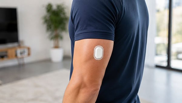 Wearable medical sensor applied to the upper arm.